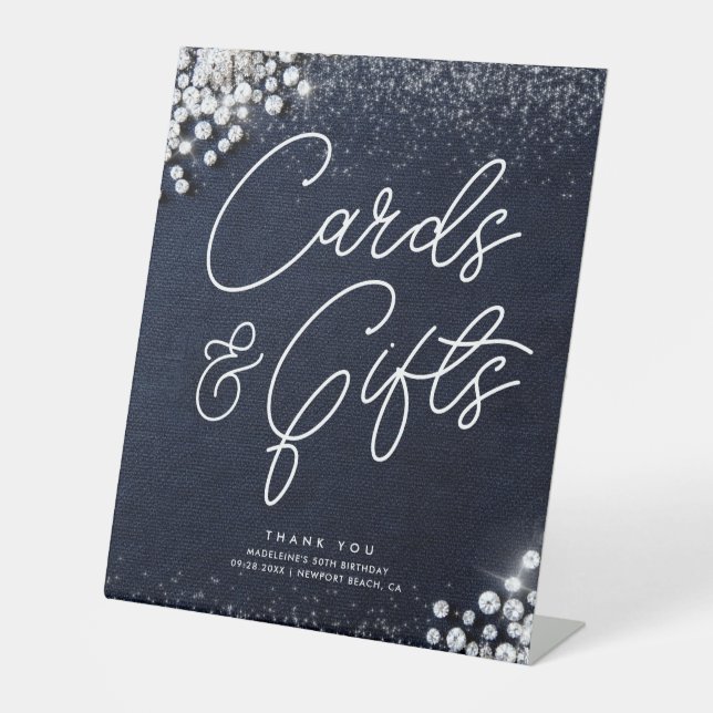 Denim Diamonds Bling Classy Elegant Cards Gifts Sockelschild (Vorderseite)
