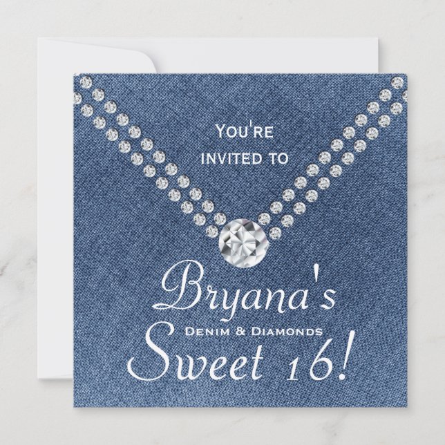Denim Diamonds Bling Envelope Sweet 16 Einladung (Vorderseite)