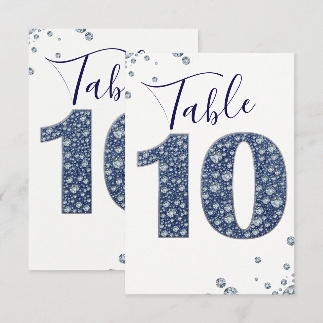 Denim & Diamonds Bling Étincelle Numéro de table 1 (Devant / Derrière)