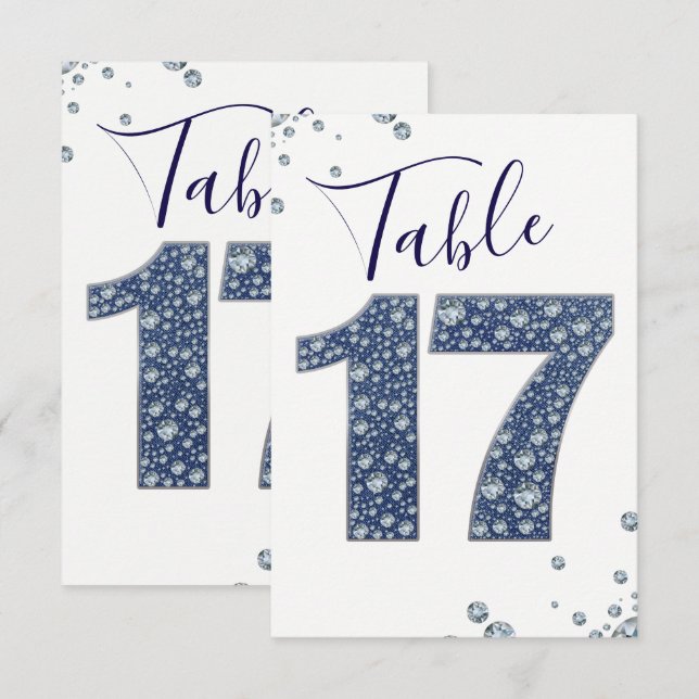 Denim & Diamonds Bling Étincelle Numéro de table 1 (Devant / Derrière)