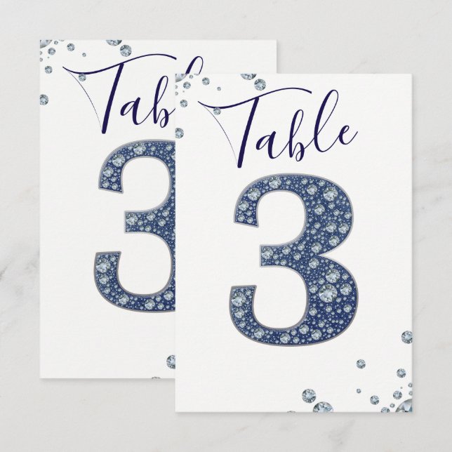 Denim Diamonds Bling Étincelle Numéro de table 3 T (Devant / Derrière)