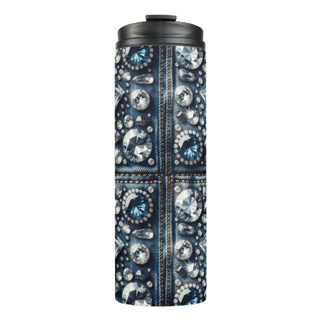 Denim & Diamonds Bling Gemstone Glam Jewels Thermosbecher (Vorderseite)