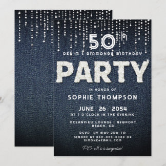 Denim Diamonds Bling Glitzer Classy Birthday Party Einladung