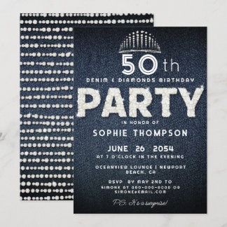 Denim Diamonds Bling Glitzer Tiara Birthday Party Einladung