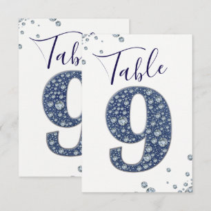 Denim & Diamonds Bling Glitzer Tischkarte 9 NEUN Einladung