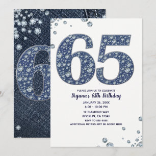 Denim & Diamonds Bling Sparkle 65TH 65. Geburtstag Einladung