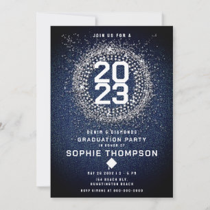 Denim Diamonds Bling Sternexplosion Graduation Par Einladung