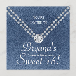 Denim Diamonds Bling Umschlag Sweet 16 Einladung