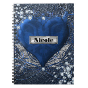 Denim & Diamonds Blue Heart Custom Personalisiert Notizblock