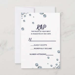 Denim & Diamonds Blue Jeans Bling Glam RSVP Karte