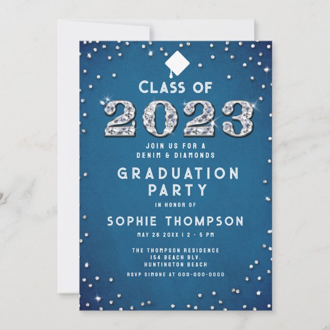 Denim Diamonds Blue Pastel 2023 Graduation Party Einladung (Vorderseite)
