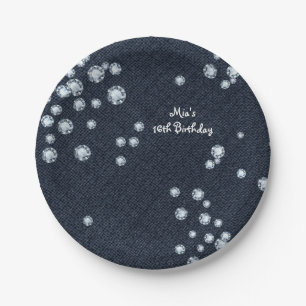 Denim & Diamonds Chic Elegante Glanzparty-Teller Pappteller