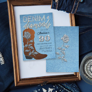 Denim Diamonds Cowgirl Bling Jeans Birthday Party Einladung