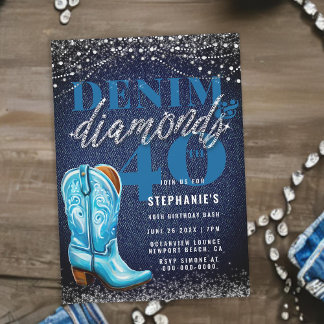 Denim Diamonds Cowgirl Boot Rustic 40. Geburtstag Einladung