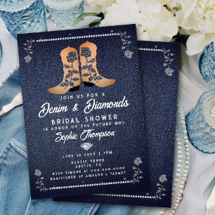 Denim Diamonds Cowgirl Boots Rose Brautparty Einladung