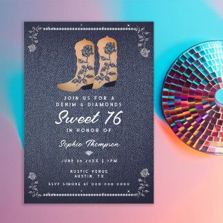 Denim Diamonds Cowgirl Boots Rose Sweet 16 Einladung
