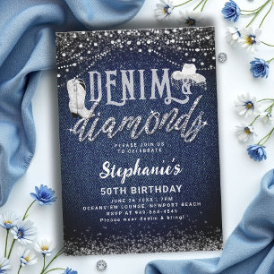 Denim Diamonds Cowgirl Rustikaler Chic 50. Geburts Einladung