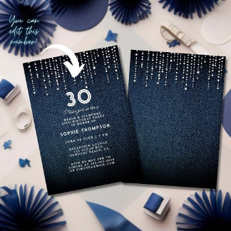 Denim Diamonds Drippings any Age Birthday Party Einladung