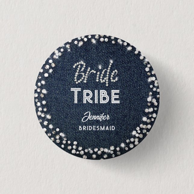 Denim Diamonds Elegant Marine Bachelorette Name Ch Button (Vorderseite)
