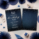 Denim Diamonds Elegant Rustic 50. Geburtstagsparty Einladung<br><div class="desc">Eine einfache,  moderne,  elegante und schicke Geburtstagsgeschenk-Einladung mit blauem denim Hintergrund,  das Wort BIRTHDAY mit weißen Diamanten (simuliert,  nicht echte Diamanten) und in modernen Kalligrafien-Schrift,  und rustikale Typografie in Weiß. Ein schicker "Denim and Diamonds" Design für eine junge Frau an ihrem 50. Geburtstag!</div>