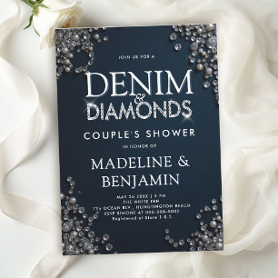 Denim Diamonds Elegante Blaue Rustikale Hochzeitsf Einladung