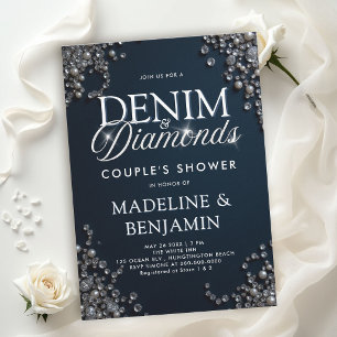 Denim Diamonds Elegante Rustikale Blaue Paar-Braut Einladung
