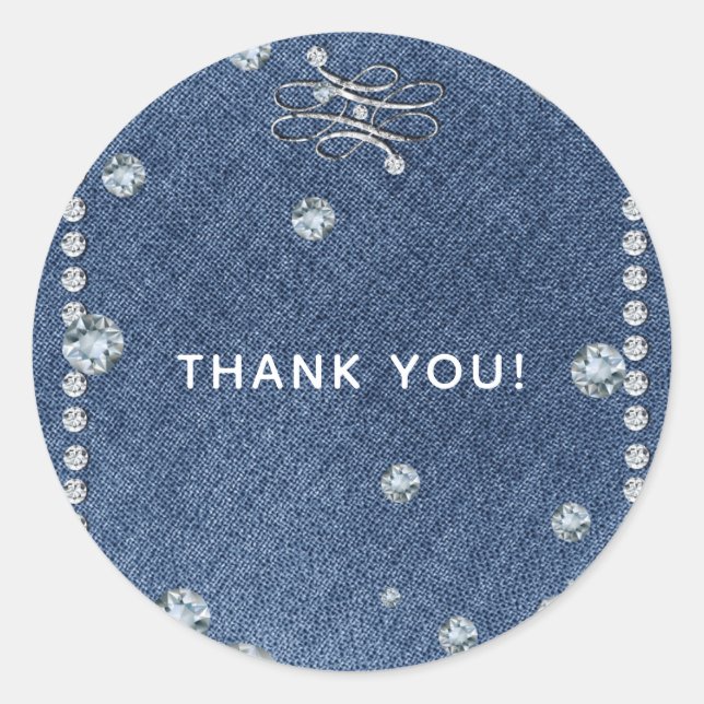 Denim & Diamonds Emblem Bling Trendy Favor Runder Aufkleber (Vorderseite)