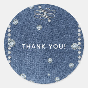 Denim & Diamonds Emblem Glitz Trendiges Gastgesche Runder Aufkleber