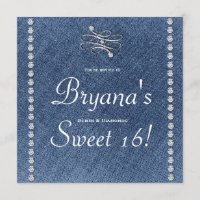 Denim & Diamonds Emblem Sweet 16 Invitation