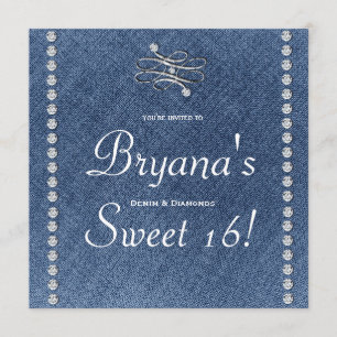 Denim & Diamonds Emblem Sweet 16 Invitation