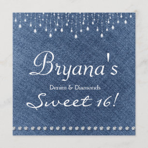 Denim Diamonds Funkeln Bling Sweet 16 Einladung