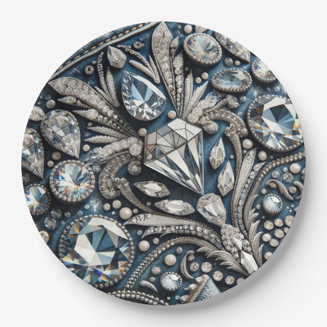 Denim & Diamonds Gemstone Jean Birthday Party Pappteller (Vorderseite)