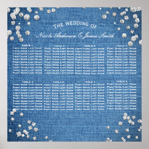 Denim & Diamonds Glam Bling Chic Tisch Sitzordnung Poster