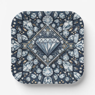 Denim & Diamonds Glam Bling Geburtstagsparty Pappteller