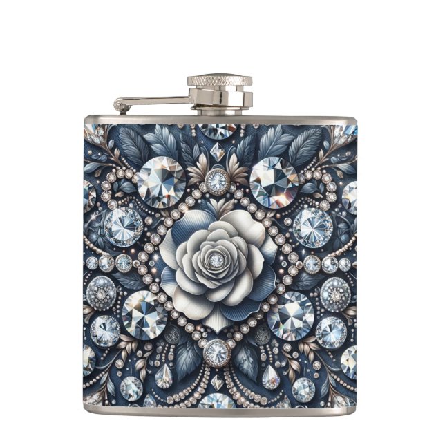 Denim & Diamonds Glam Bling Rose Jewels Flachmann (Vorderseite)