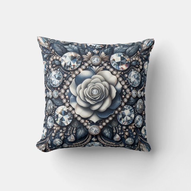 Denim & Diamonds Glam Bling Rose Jewels Kissen (Vorderseite)