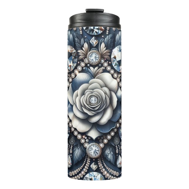 Denim & Diamonds Glam Bling Rose Jewels Thermosbecher (Vorderseite)