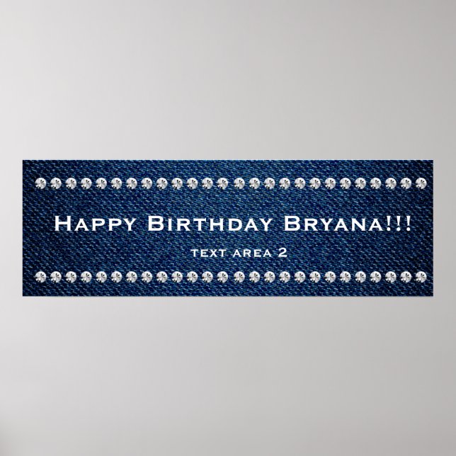 Denim & Diamonds Glam Custom Birthday Party Banner Poster (Vorne)