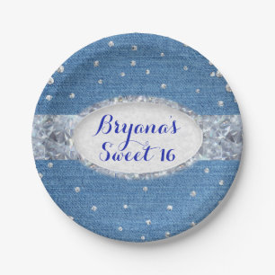 Denim & Diamonds Glam Scattered Bling Custom Party Pappteller