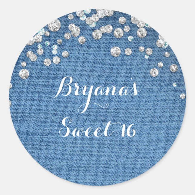 Denim & Diamonds Glam Scattered Bling Favor Runder Aufkleber (Vorderseite)