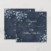 Denim & Diamonds Glam Tiara Crown Party Invitation