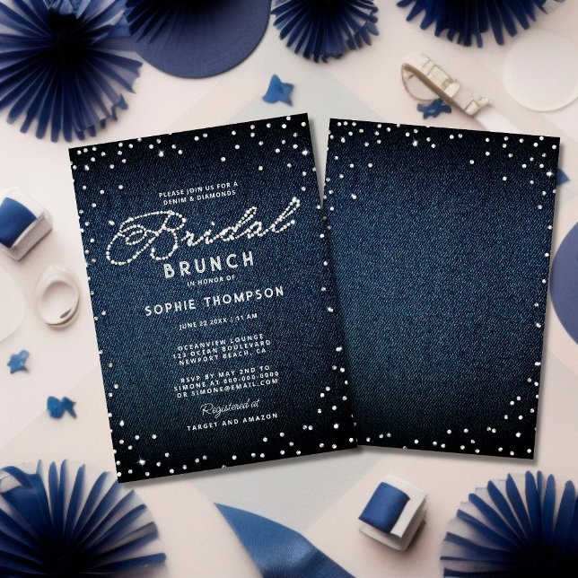 Denim Diamonds Glitzer Blue Elegant Bridal Brunch Einladung (Von Creator hochgeladen)