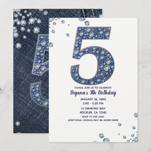 Denim & Diamonds Glitzer Funkeln 5. 5. Geburtstag Einladung