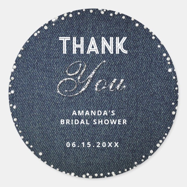 Denim Diamonds Glitzer Kristall Bridal Vielen Dank Runder Aufkleber (Vorderseite)