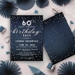 Denim Diamonds Glitzer Moderne 60. Geburtstagspart Einladung<br><div class="desc">Eine einfache,  moderne,  elegante und schicke Geburtstagsfeier-Einladung mit blauem Denim-Hintergrund,  das Wort BIRTHDAY mit weißen Diamanten (simuliert,  nicht echte Diamanten) und mit moderner Kalligraphie-Schrift und Typografie in Weiß. Ein schicker "Denim and Diamonds" Design für eine Frau an ihrem 60. Geburtstag!</div>