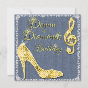 Denim & Diamonds Gold 25. Geburtstag Einladung