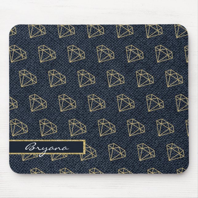 Denim & Diamonds Gold & Blue Glam Computer Mousepad (Vorne)