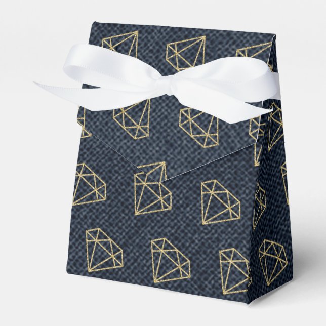 Denim & Diamonds Gold & Blue Glam Gastgeschenk Geschenkschachtel (Vorderseite)