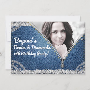 Denim & Diamonds Jean Zipper Party Foto-Einladung Einladung