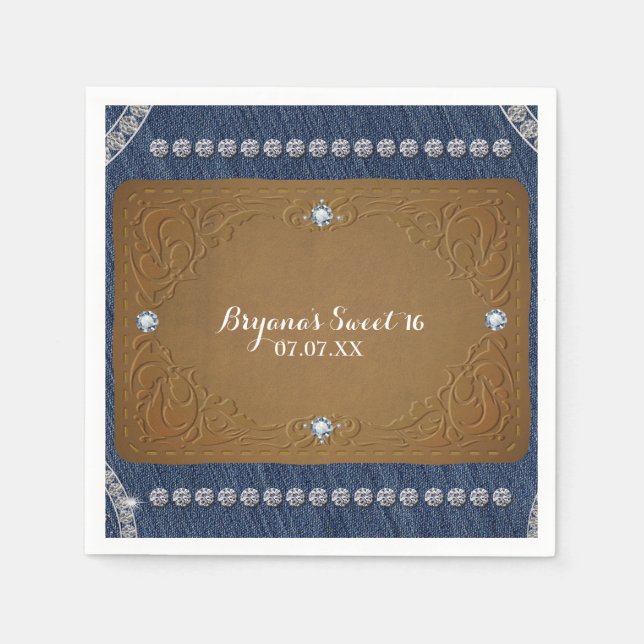 Denim & Diamonds Jeans Label Glam Party Serviette (Vorderseite)